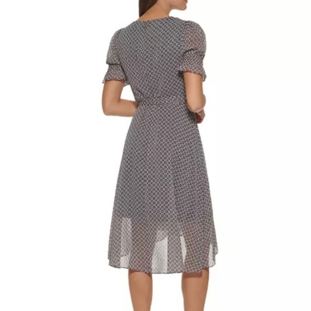 Tommy Hilfiger Wrap Dress Size 2P Gray Black Print Midi Work Office Petite - Picture 5 of 12